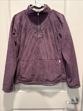 The North Face Deep Plum Sherpa Fleece Quarter Zip Pullover Kangaroo Pocket L